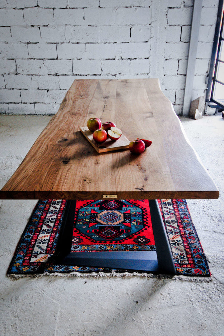 Wooden Top And Metal Table